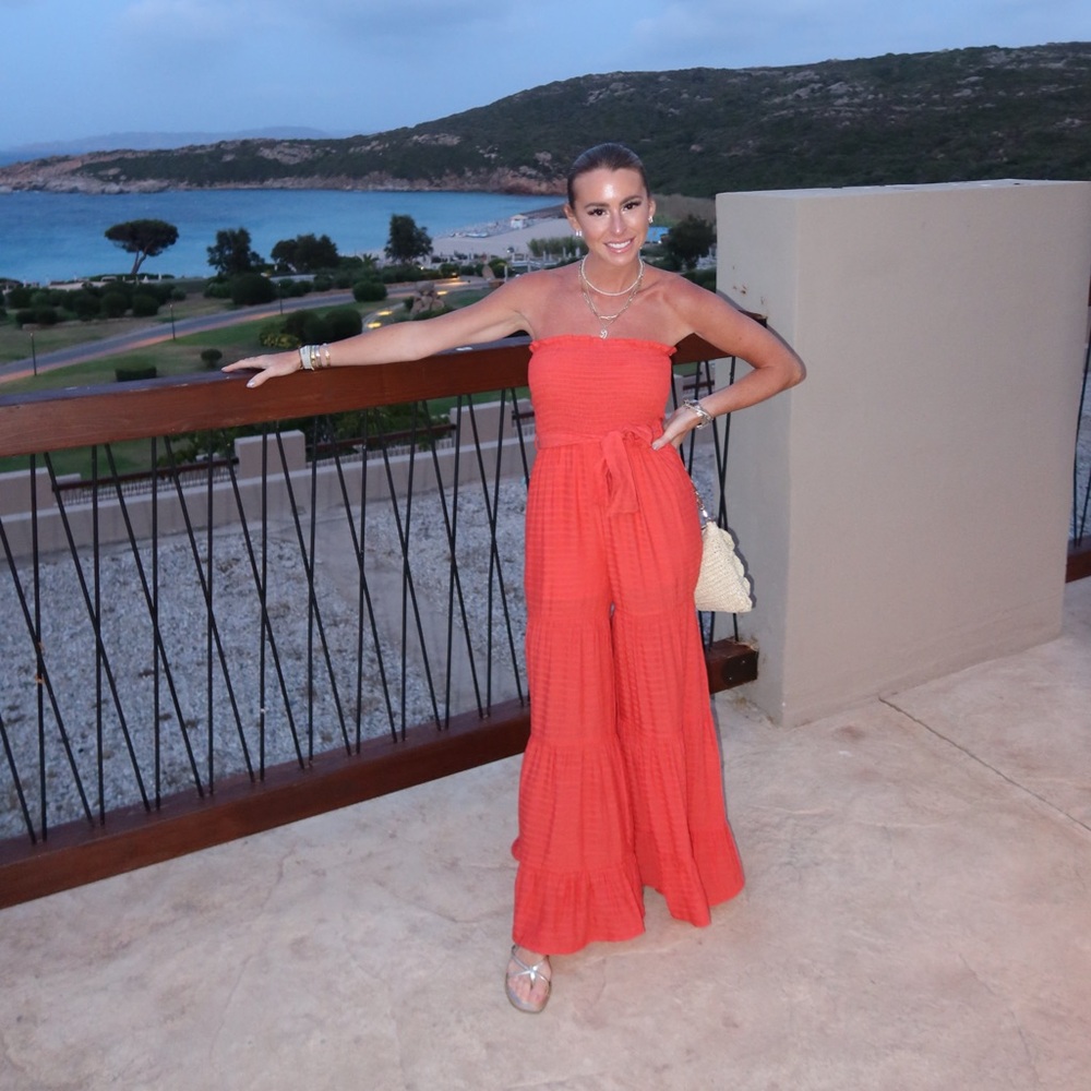 Chic Red Strapless Jumpsuit